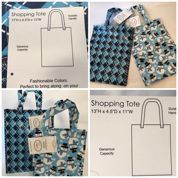 Gift Bags Valerie Parr Hill Shop Tote Roling Blue Snowman Christmas Plaid LOT 6 - Picture 2 of 11